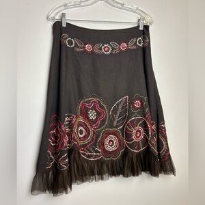 VTG Y2K Parisian Skirt Beaded Sequin Floral linen blend Lacehem fairy Whimsigoth